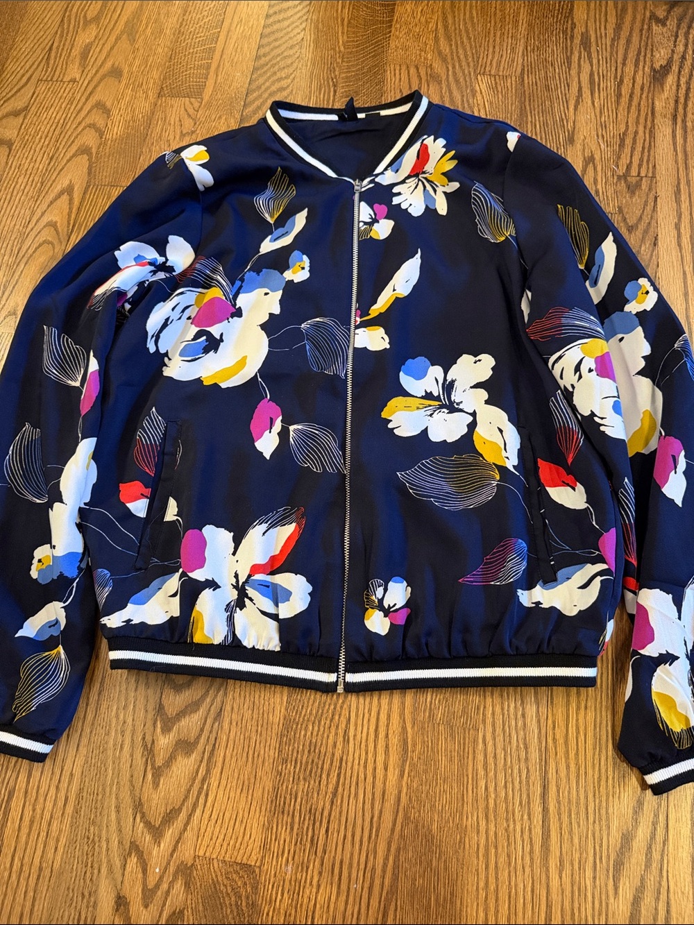 Vero Moda Navy Floral Bomber Jacket Size Medium